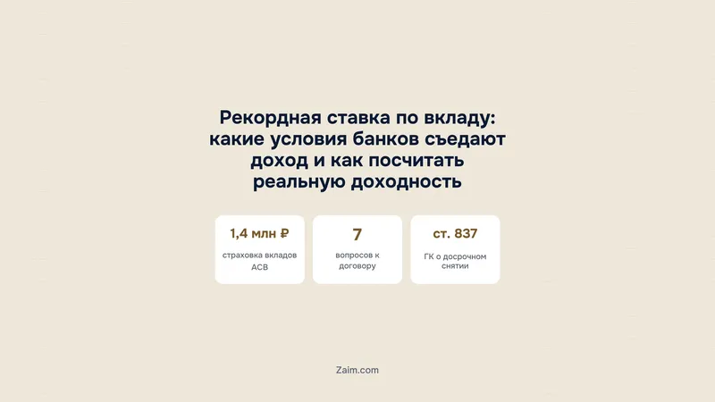 Рекордная ставка по вкладу: какие условия банков съедают доход и как посчитать реальную доходность