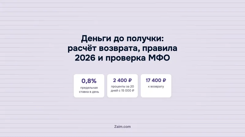 Деньги до получки: расчёт возврата, правила 2026 и проверка МФО